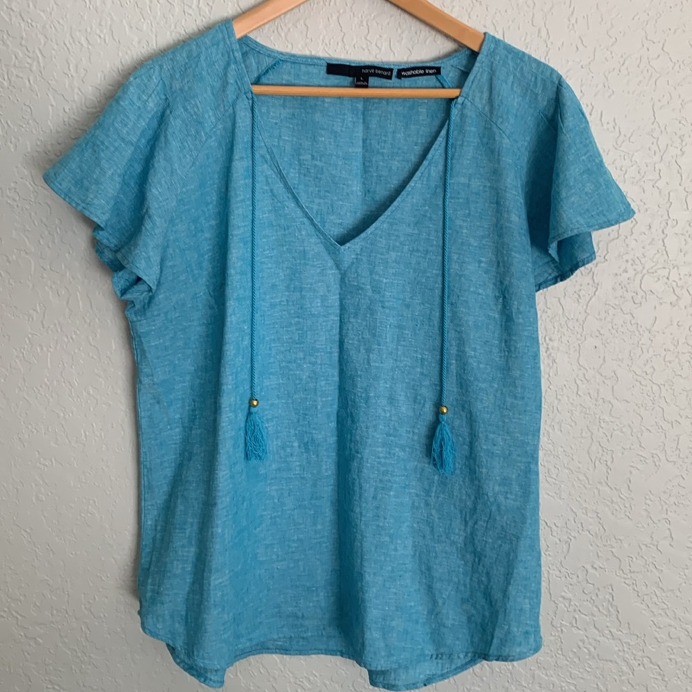 Harve Bernard Women’s Sz L Linen top blouse NEW turquoise